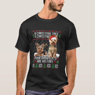 ヨークシャーテリアドッグクリスマスツリーライトパピー Tシャツ