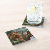 ヨークシャーテリアドッグクリスマスフェスティバル ガラスコースター (アングル)