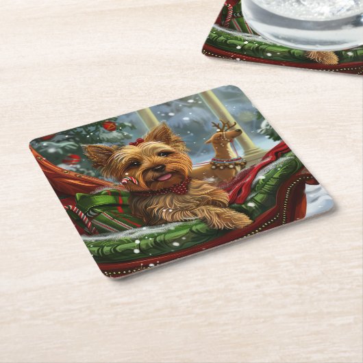 ヨークシャーテリアドッグクリスマスフェスティバル スクエアペーパーコースター (アングル)