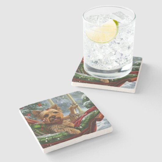 ヨークシャーテリアドッグクリスマスフェスティバル ストーンコースター (横)