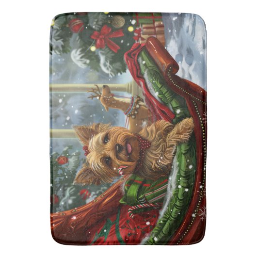 ヨークシャーテリアドッグクリスマスフェスティバル バスマット (正面縦)