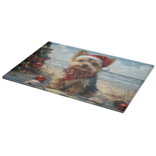 ヨークシャーテリアドッグクリスマスヴィンテージビーチ カッティングボード (角)