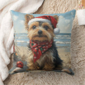 ヨークシャーテリアドッグクリスマスヴィンテージビーチ クッション (ブランケット)