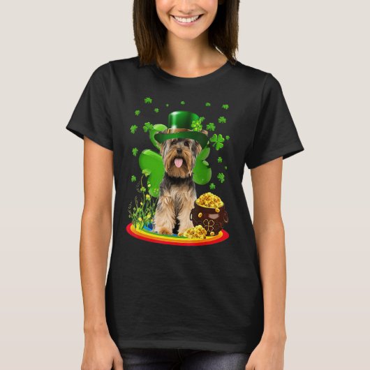 ヨークシャーテリアドッグシャムロックSt patricks day犬 Tシャツ (正面)