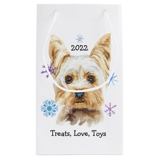 ヨークシャーテリアドッグスノーフレークカスタム文字クリスマス スモールペーパーバッグ (裏面)
