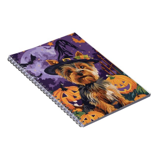 ヨークシャーテリアドッグハロウィーンウィッチとカボチャ ノートブック (右側)