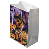 ヨークシャーテリアドッグハロウィーンウィッチとカボチャ ミディアムペーパーバッグ (裏面アングル)