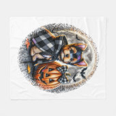 ヨークシャーテリアドッグハロウィーン フリースブランケット (正面(横))