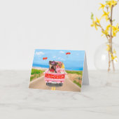 ヨークシャーテリアドッグバレンタインデートラックハート カード (黄色い花)