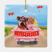 ヨークシャーテリアドッグバレンタインデートラックハート セラミックオーナメント (裏面)