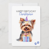 ヨークシャーテリアドッグパーソナライズされたハッピーバースデーフラット カード (正面)
