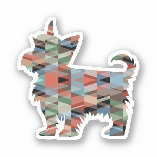 ヨークシャーテリアドッグブリードジオシルエットプレイド シール (正面)