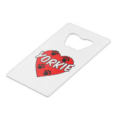 ヨークシャーテリアドッグポープリント及び赤いハート クレジットカード栓抜き (裏面アングル)