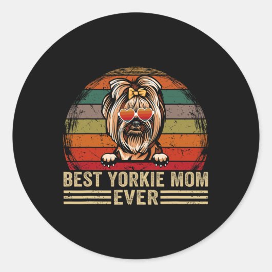 ヨークシャーテリアドッグママ恋人おもしろい最高のヴィンテージヨークシャーテリアママE ラウンドシール (正面)