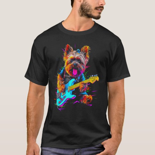 ヨークシャーテリアドッグヨークシャーテリアギタリスト Tシャツ (正面)