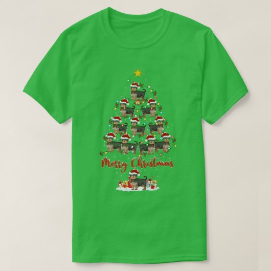 ヨークシャーテリアドッグ恋人クリスマスマッチングサンタヨークシャーテリアキリスト Tシャツ (デザイン正面)