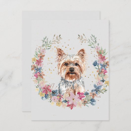 ヨークシャーテリアドッグ春の花モノグラム ノートカード (正面/裏面)