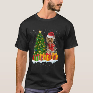 ヨークシャーテリアドッグ照明クリスマスツリーサンタハットヨークシャーテリアChr Tシャツ