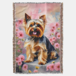ヨークシャーテリアドッグ花 スローブランケット