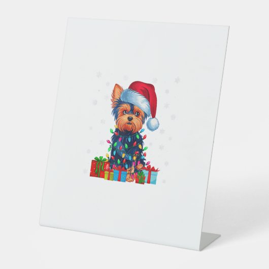 ヨークシャーテリアドッグ醜いクリスマスライトサンタハットヨークシャーテリアドッグC 台座サイン (正面)