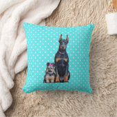 ヨークシャーテリアドバーマンブルー水玉模様 クッション (ブランケット)