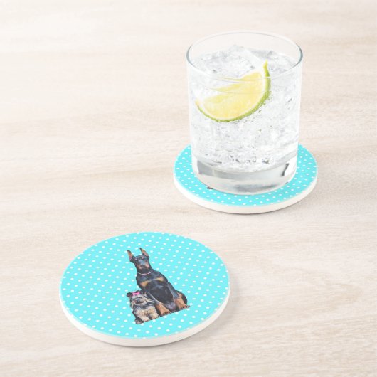 ヨークシャーテリアドバーマンブルー水玉模様 コースター (側面)