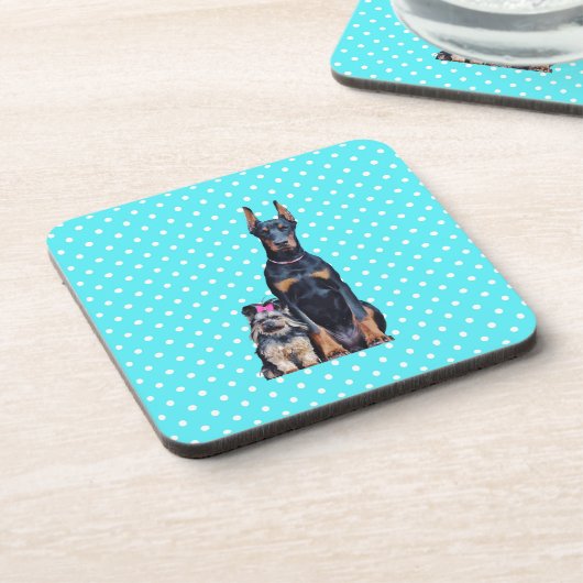 ヨークシャーテリアドバーマンブルー水玉模様 コースター (左側)