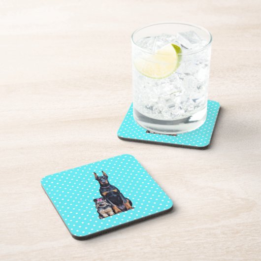 ヨークシャーテリアドバーマンブルー水玉模様 コースター (右側)