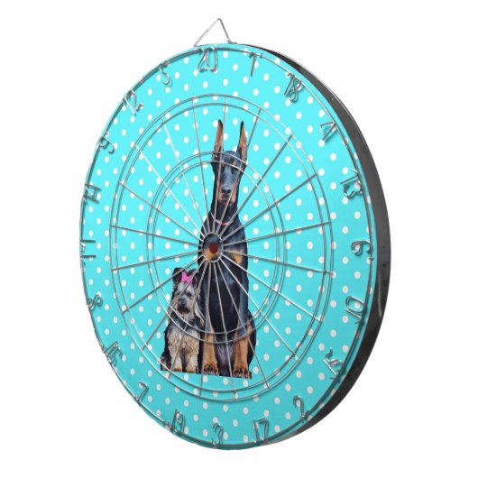 ヨークシャーテリアドバーマンブルー水玉模様 ダーツボード (正面右)