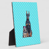 ヨークシャーテリアドバーマンブルー水玉模様 フォトプラーク (側面)