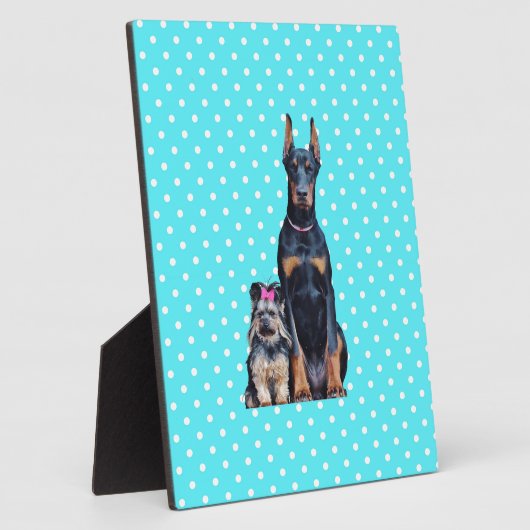 ヨークシャーテリアドバーマンブルー水玉模様 フォトプラーク (側面)