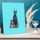 ヨークシャーテリアドバーマンブルー水玉模様 フォトプラーク (側面)