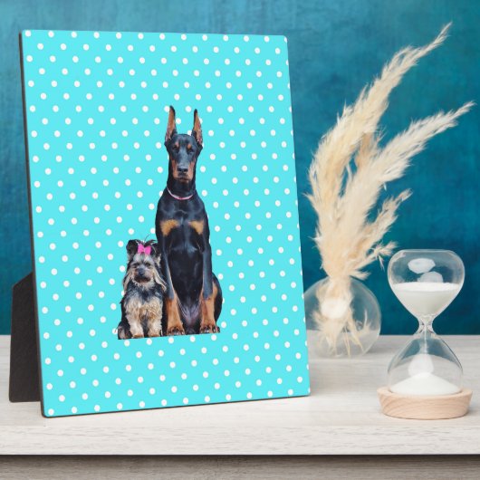 ヨークシャーテリアドバーマンブルー水玉模様 フォトプラーク (側面)