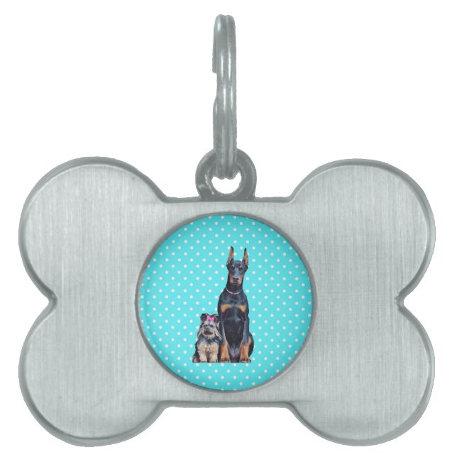 ヨークシャーテリアドバーマンブルー水玉模様 ペットネームタグ (正面)