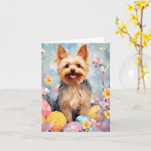 ヨークシャーテリアハッピーイースター カード (黄色い花)