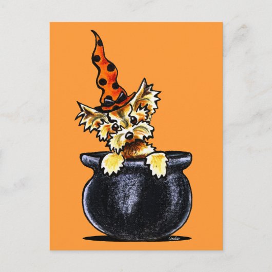 ヨークシャーテリアハロウィングッドウィッチオフリーシュアート™ ポストカード (正面)