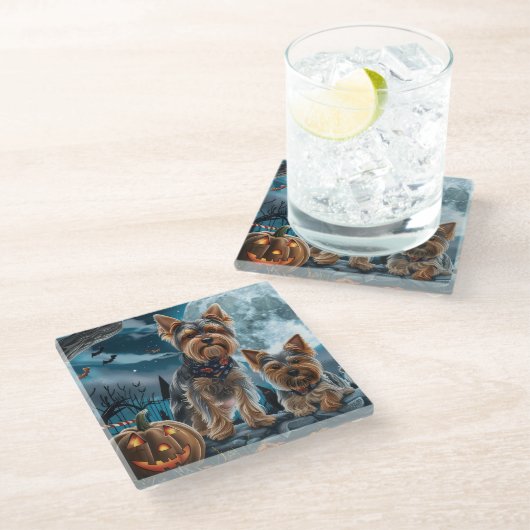 ヨークシャーテリアハロウィン不気味 ガラスコースター (アングル)