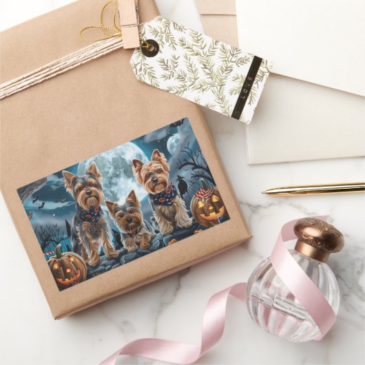 ヨークシャーテリアハロウィン不気味 長方形シール (ギフト)