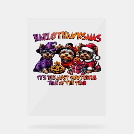 ヨークシャーテリアハロウィーンサンクスギビングクリスマス アクリルサイン (正面)
