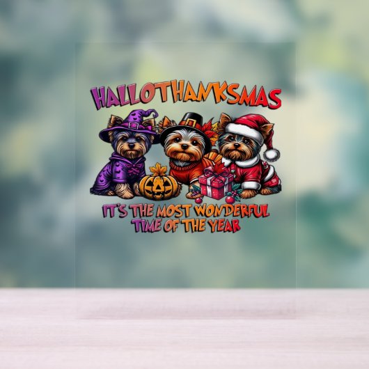 ヨークシャーテリアハロウィーンサンクスギビングクリスマス アクリルサイン (ニュートラル)