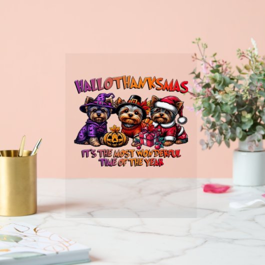 ヨークシャーテリアハロウィーンサンクスギビングクリスマス アクリルサイン (ウェディング)