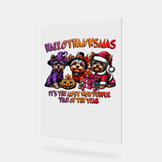 ヨークシャーテリアハロウィーンサンクスギビングクリスマス アクリルサイン (傾斜)