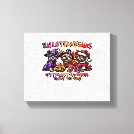 ヨークシャーテリアハロウィーンサンクスギビングクリスマス キャンバスプリント (正面)