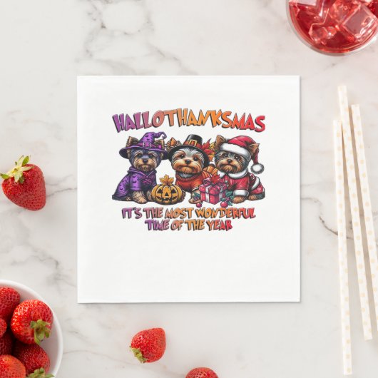 ヨークシャーテリアハロウィーンサンクスギビングクリスマス スタンダードランチョンナプキン (インサイチュ)