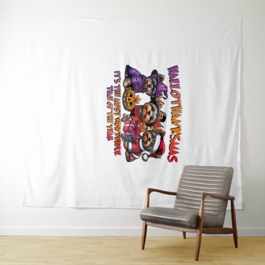 ヨークシャーテリアハロウィーンサンクスギビングクリスマス タペストリー (インサイチュ(横))