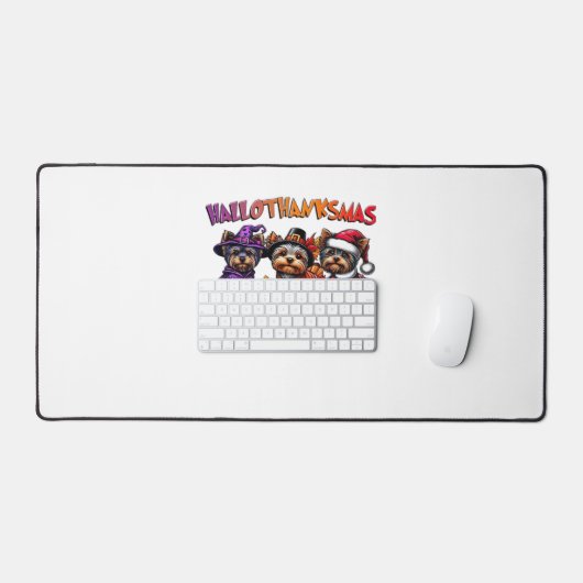 ヨークシャーテリアハロウィーンサンクスギビングクリスマス デスクマット (キーボード&マウス)