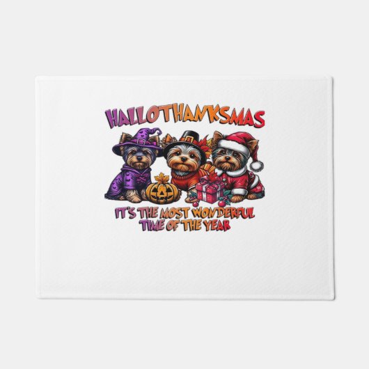 ヨークシャーテリアハロウィーンサンクスギビングクリスマス ドアマット (正面)