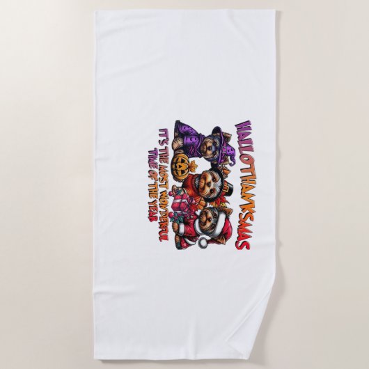 ヨークシャーテリアハロウィーンサンクスギビングクリスマス ビーチタオル (正面)