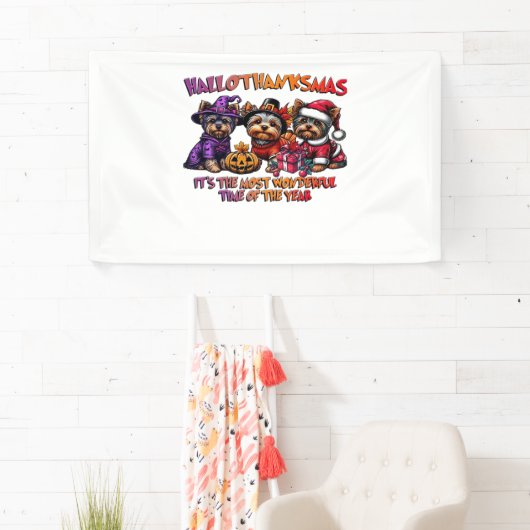 ヨークシャーテリアハロウィーンサンクスギビングクリスマス 横断幕 (インサイチュ)