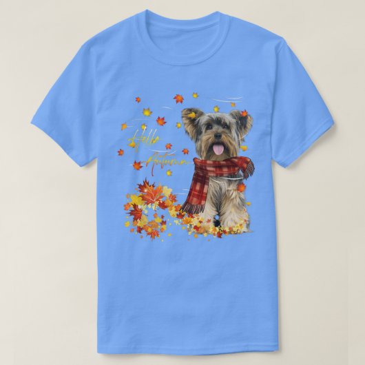 ヨークシャーテリアハローオータム犬の愛人のための感謝してい秋 Tシャツ (デザイン正面)